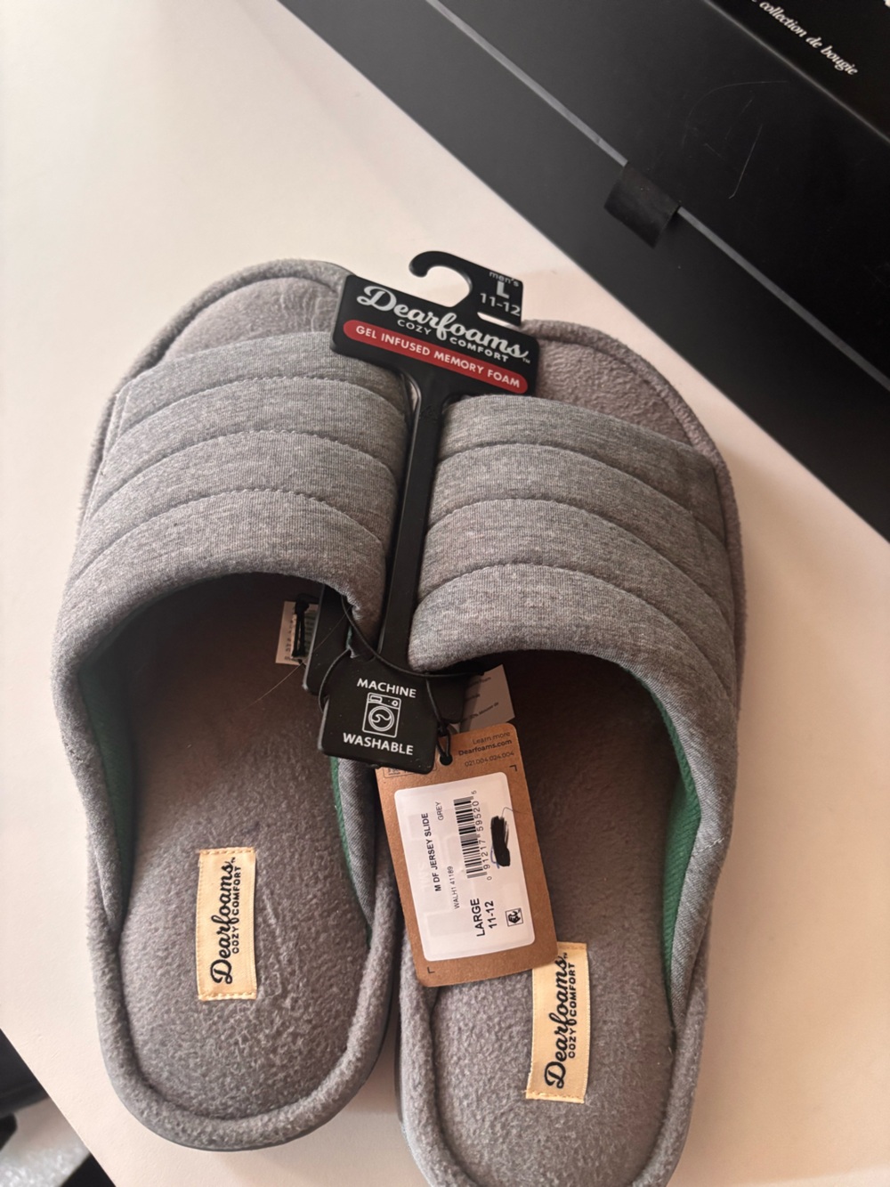 dearfoams men Gray Quilted Slip-On Memory Foam Slippers